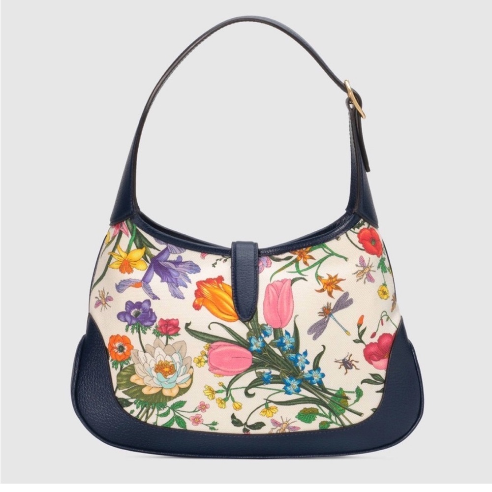 Floral Print Shoulder Bag with Navy Accents - Picture 7 of 9
